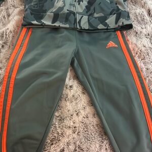Adidas Kids Green Track Pants with Orange Stripes